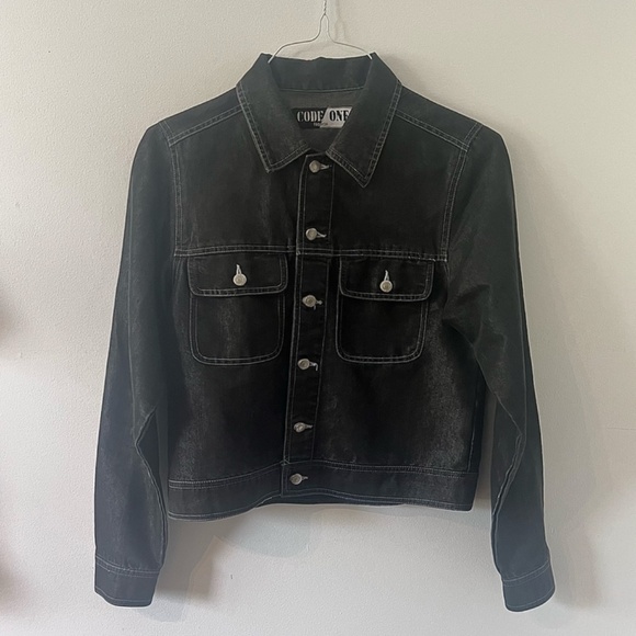 Crop iridescent black denim jacket size small CODE ONE fashion - Picture 1 of 4